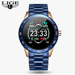LIGE 2019 New steel smart watch men leather smart watch sport For iPhone Heart rate blood pressure Fitness tracker smartwatch