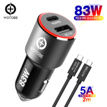 WOTOBE 2port 83W super fast car charger,1 Port USB C PD/PPS 65W/45W 20V power adapter,1 QC3.0/AFC/FCP18W for phones and laptops