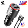 WOTOBE 2port 83W super fast car charger,1 Port USB C PD/PPS 65W/45W 20V power adapter,1 QC3.0/AFC/FCP18W for phones and laptops