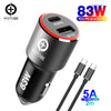 WOTOBE 2port 83W super fast car charger,1 Port USB C PD/PPS 65W/45W 20V power adapter,1 QC3.0/AFC/FCP18W for phones and laptops