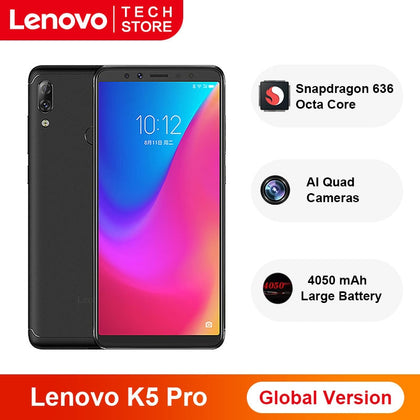 Global Version Lenovo K5 Pro Snapdragon 636 Octa Core Smartphone 6GB RAM 64GB ROM 5.99 inch Four Cameras 4050 mAh 4G Phones